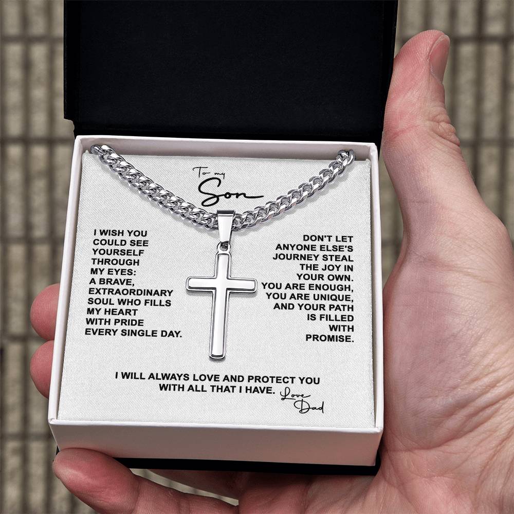 To My Son - Artisan Cross on Cuban Link Chain