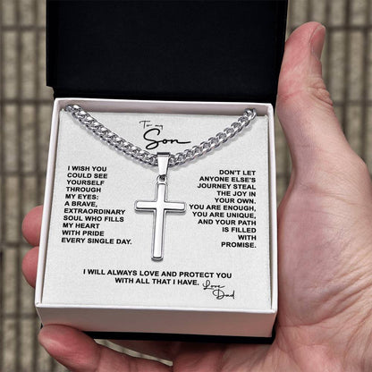 To My Son - Artisan Cross on Cuban Link Chain
