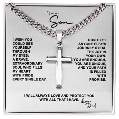 To My Son - Artisan Cross on Cuban Link Chain