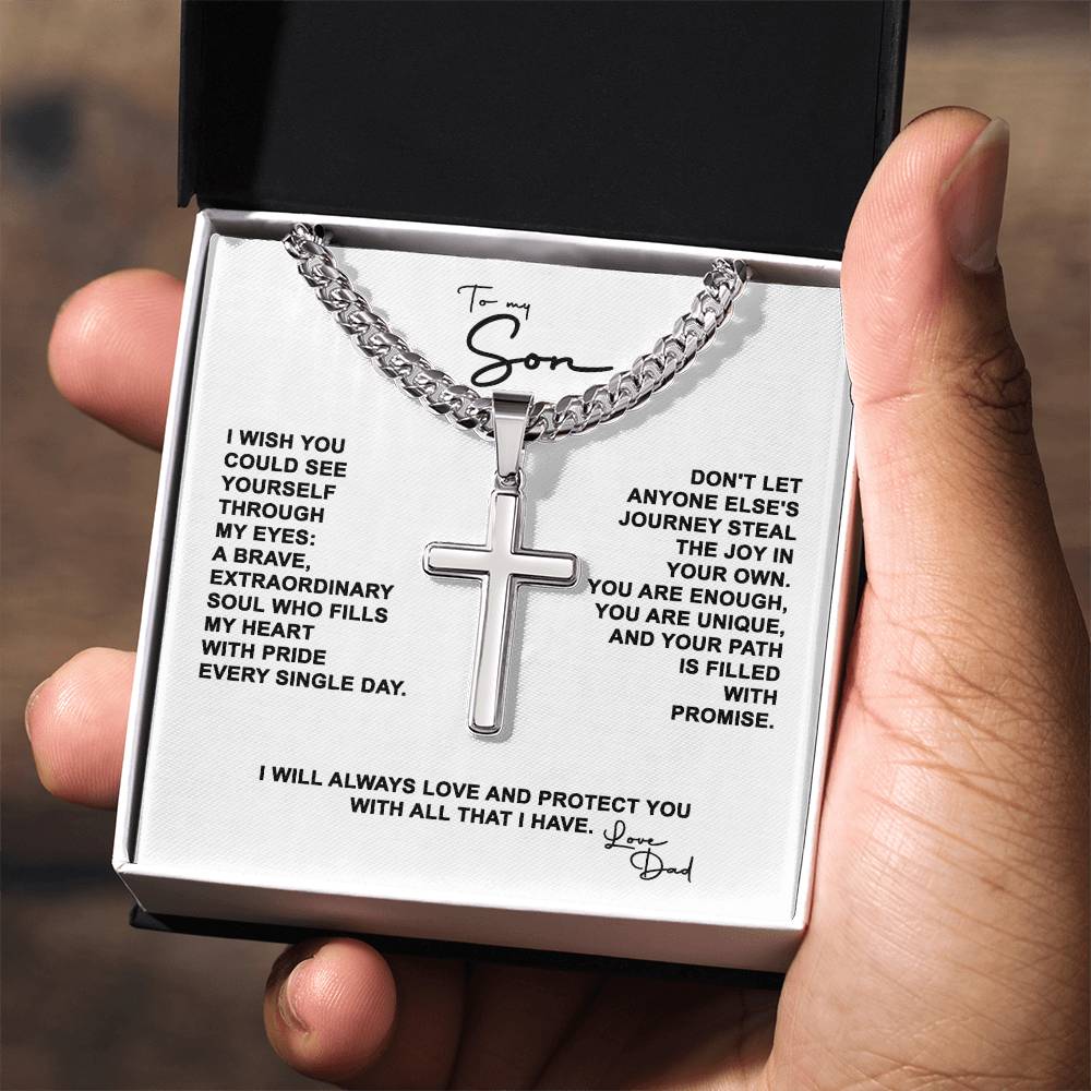 To My Son - Artisan Cross on Cuban Link Chain