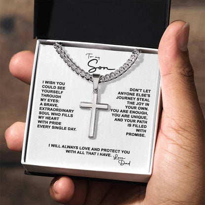 To My Son - Artisan Cross on Cuban Link Chain
