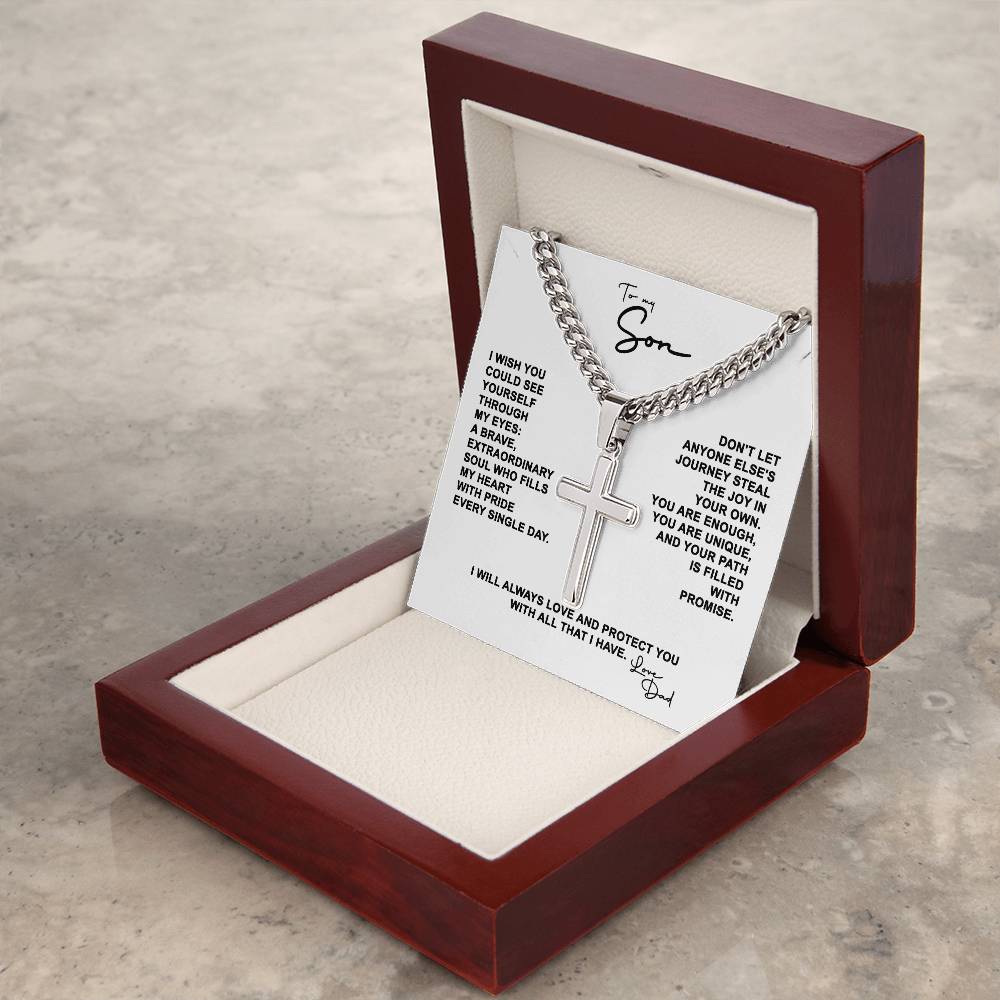 To My Son - Artisan Cross on Cuban Link Chain