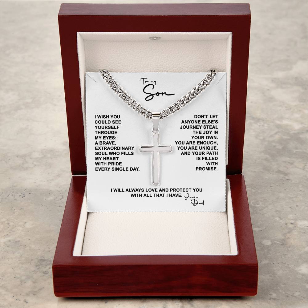 To My Son - Artisan Cross on Cuban Link Chain